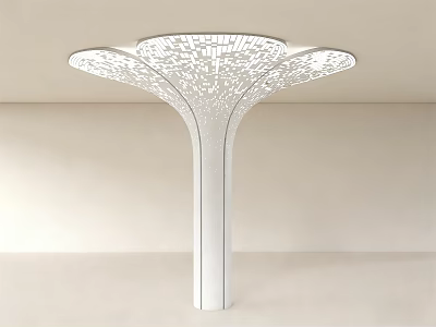 White Modern Column With Intricate Laser Cut Canopy For Interior Design 3d model