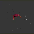 Vibrant Red Aquatic Crab Swimming With Bubbles In Underwater Space