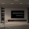 Modern Living Room TV Backdrop Cabinet With Fireplace And Open Shelves Design