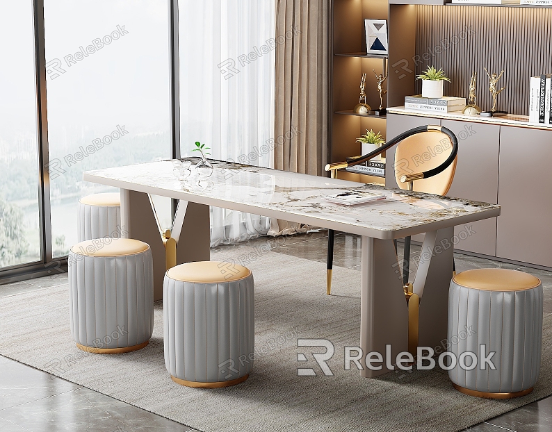 Modern Light Luxury Marble Tea Table and Chair Combination Tea Table Rock Plate Tea Table Tea Table Tea Tray Tea Set Backrest Chair Sofa Stool model