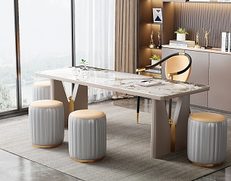 Modern Light Luxury Marble Tea Table and Chair Combination Tea Table Rock Plate Tea Table Tea Table Tea Tray Tea Set Backrest Chair Sofa Stool 3d model