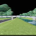 Modern Bridge With Black Railings Street Lamps And Road Beneath Mountain Cloud Background