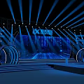 Professional Stage Design With Blue Lighting Effects And Circular Structures