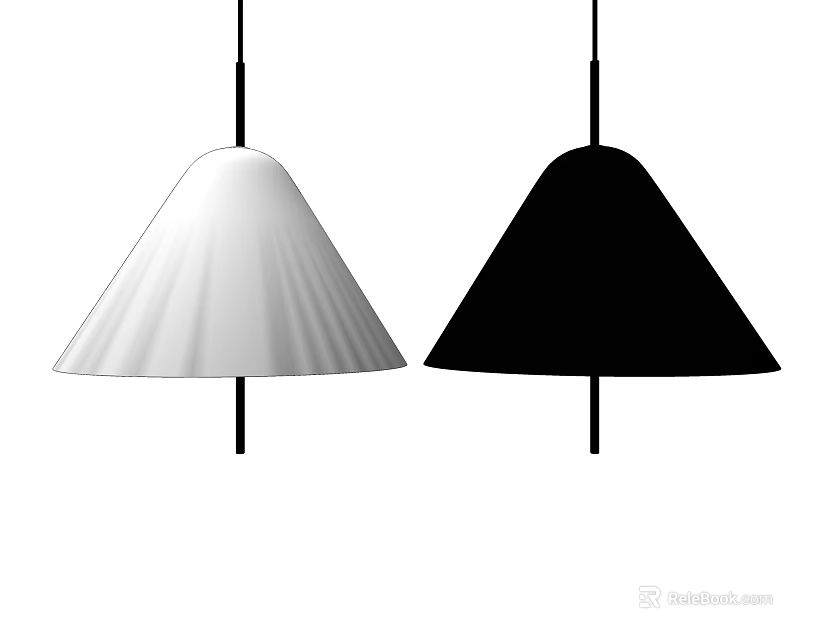 Sleek Modern White and Black Conical Pendant Lights with Minimalist Design 3d model 