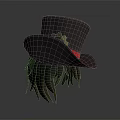 Black Top Hat Featuring Gear Decoration Red Ribbon And Brown Feathers