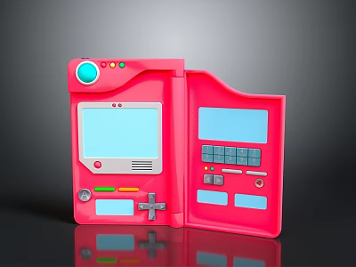 Pink Clamshell Computer With Dual Screens Control Buttons And Indicator Lights 3d model