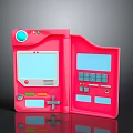 Pink Clamshell Computer With Dual Screens Control Buttons And Indicator Lights