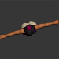 3D Character Model With Purple Vest White Pants Arms Outstretched On Gray Background