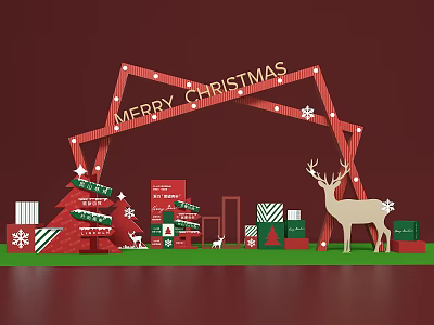 Christmas Meichen Plot Card Meichen Fair Door Head Gift Box Christmas Items Deer Snowflake Christmas Tree 3d model