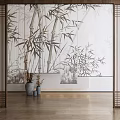 New Chinese-style Roller Bamboo Ink Painting Gauze Curtain Partition 3d model
