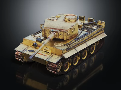 Tank Model with Tan Brown Color Turret Cannon and Tracks on Black Background 3d model