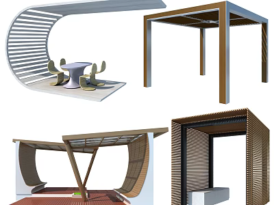 Modern Outdoor Pergola Designs With Slatted Wooden Metal Structures And Patio Seating 3d model
