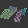 Gray Striped 3D Geometric Stacked Blocks And Fan Shaped Models 3d model