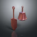 Ancient Red Metal Weapons Featuring Shovel Shaped And Bladed Design With Ring Handles