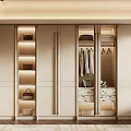 Elegant Modern Wardrobe Interior With Lighted Shelves Hanging Clothes And Marble Drawers