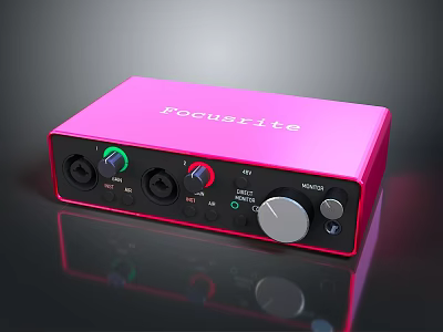Pink Focusrite Audio Interface With Input Ports Control Knobs And Modern Design 3d model