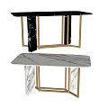 Elegant Modern Dining Table With White Marble Tabletop And Gold Metal Frame 3d model