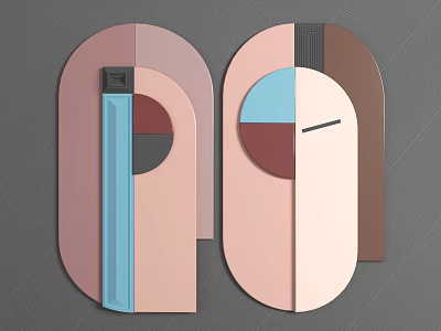 Modern Geometric Wall Decor With Pastel Pink Blue Brown Abstract Shapes 3d model