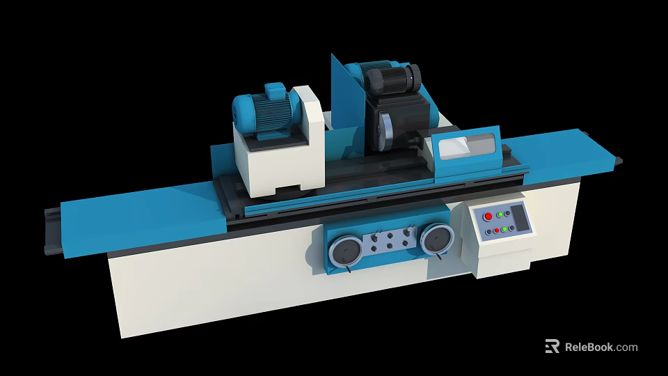 Industrial Precision Grinding Machine With Blue And White Control Panel And Worktable 3d model 