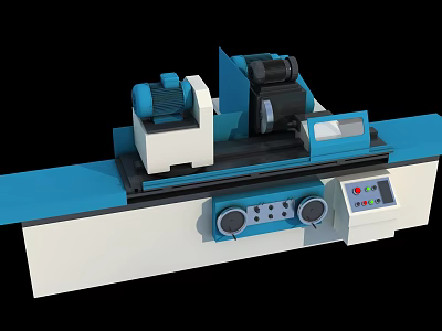 Industrial Precision Grinding Machine With Blue And White Control Panel And Worktable 3d model
