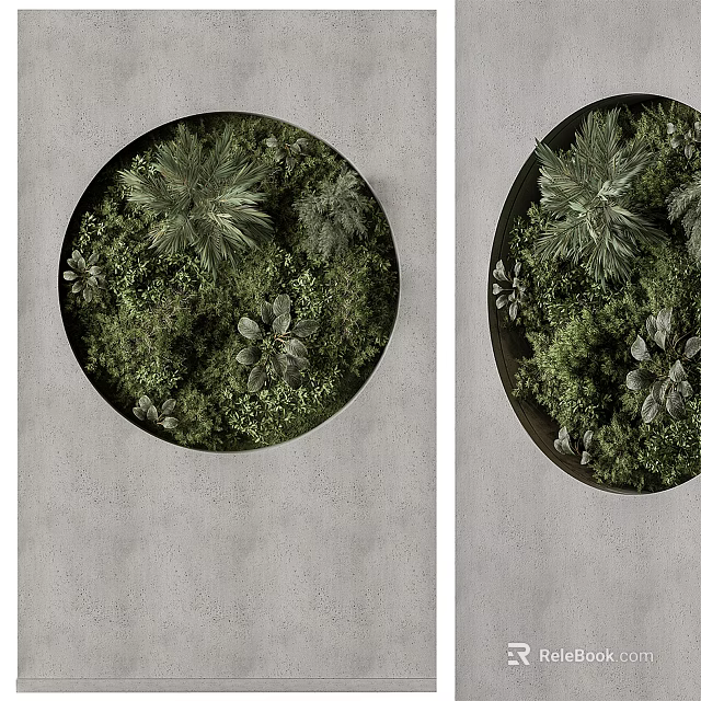 Circular Vertical Green Wall With Lush Plants On Grey Wall 3d model 
