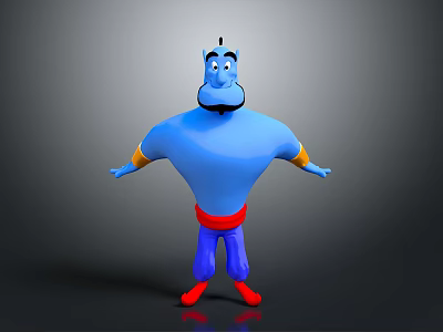 Blue Genie 3D Animated Character With Red Belt And Outstretched Arms 3d model