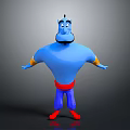 Blue Genie 3D Animated Character With Red Belt And Outstretched Arms