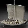 Ancient Sailing Boat Model With Beige Sails Wooden Hull And Cargo
