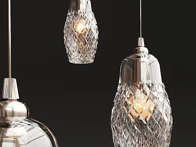 Modern Crystal Pendant Lights With Geometric Cut Design And Warm Illumination 3d model