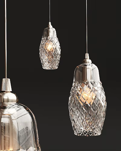 Modern Crystal Pendant Lights With Geometric Cut Design And Warm Illumination 3d model