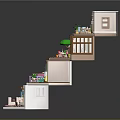 Cartoon Scenes With Colorful Stacked Mini Rooms And Various Interior Designs