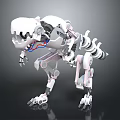 White Mechanical Dinosaur Skeleton With Robotic Joints And Red Blue Wires