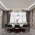 Elegant Hotel Mahjong Room Interior With Table Chairs Chandelier And Decorative Paintings