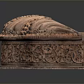 Intricate Carved Sculpture Decorative Wooden Box With Shell Shaped Lid And Floral Patterns
