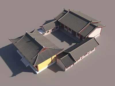 Traditional Ancient Chinese Courtyard Architecture With Classic Roof Yellow Walls And Red Columns 3d model