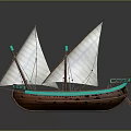 Classic Wooden Sailing Boat with White Sails and Turquoise Accents