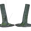Two Tree Stumps With Carved Marks On Trunks And Tree Roots With Small Stones 3d model