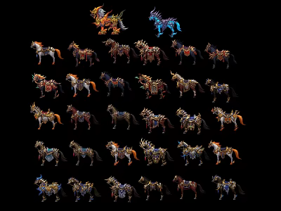 Ornate Decorative Horses With Various Designs Styles And Colorful Patterns 3d model