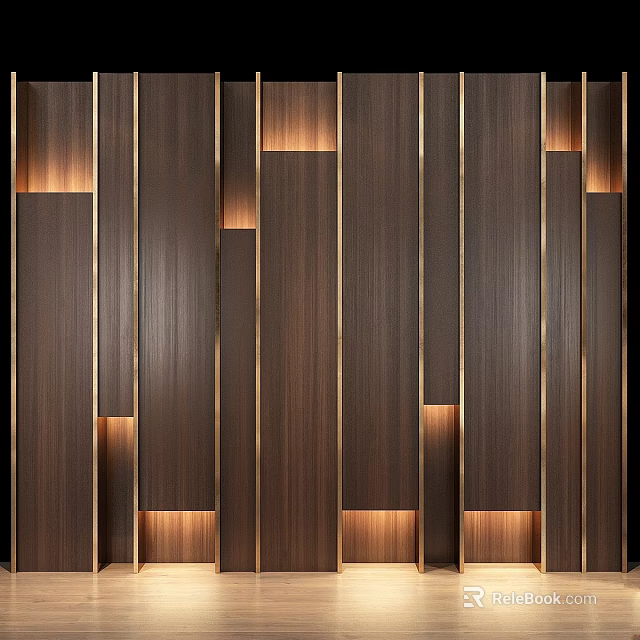 Modern Striped Wooden Wall Hanging with Warm Lighting for Home Decorative Design 3d model 