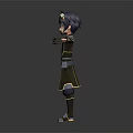 3D Game Movie Character With Short Hair Yellow Top Black Coat Outstretched Arms Waist Belt