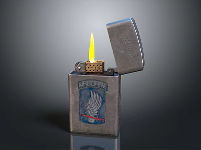 Vintage ASPENFIRE Metal Lighter With Open Lid Burning Flame And Wing Logo Design 3d model