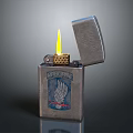 Vintage ASPENFIRE Metal Lighter With Open Lid Burning Flame And Wing Logo Design