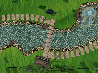 Beautiful Park Landscape With Stone Slab Bridge Green Grass And Pebble Pond 3d model