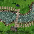 Beautiful Park Landscape With Stone Slab Bridge Green Grass And Pebble Pond