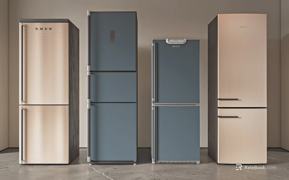 Modern Sleek Refrigerators In Multiple Colors Including Silver Gray And Gold Designs 3d model 
