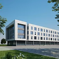 Modern Office Building Exterior Design With Glass Windows And Surrounding Trees Lawn