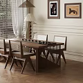 Modern Restaurant Interior With Wooden Dining Table Chairs Wall Paintings Floor Lamp And Herringbone Floor