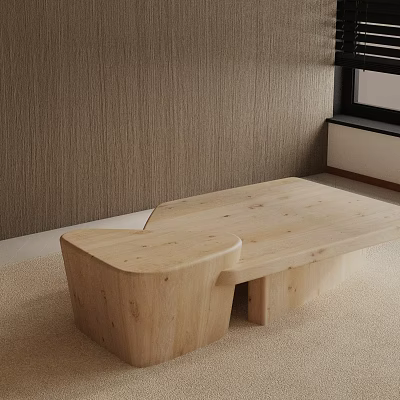 Minimalist Modern Sofa Coffee Table Set With Natural Wooden Design In Living Room Interior 3d model