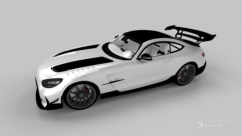 White Sports Car Featuring Black Stripes Rear Spoiler And Sporty Design 3d model 