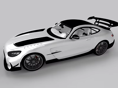 White Sports Car Featuring Black Stripes Rear Spoiler And Sporty Design 3d model